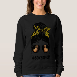 Boxer Mamma Messy Bun Hair Leopard Print Glasses H T Shirt
