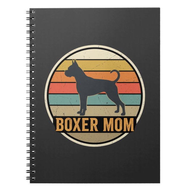 Boxer Mamma Retro Solnedgång Hund Anteckningsbok (Framsidan)