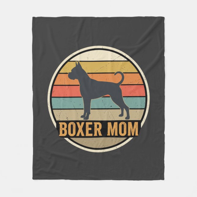Boxer Mamma Retro Solnedgång Hund Fleecefilt (Framsidan)
