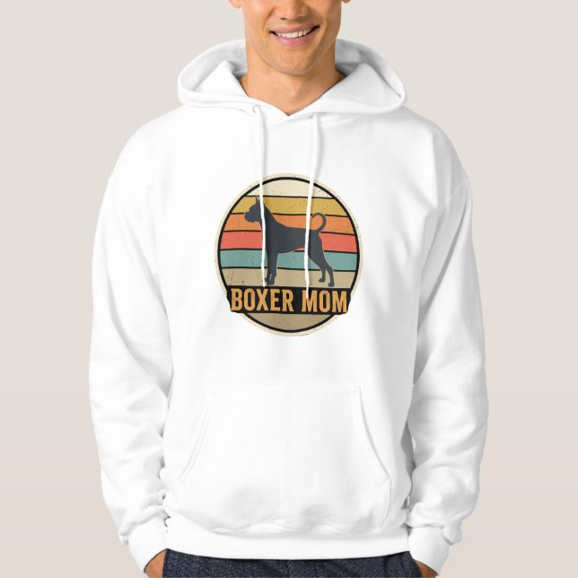 Boxer Mamma Retro Solnedgång Hund Hoodie (Framsida)
