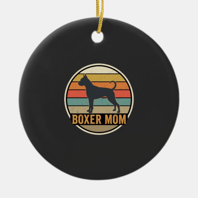 Boxer Mamma Retro Solnedgång Hund Julgransprydnad Keramik (Framsidan)