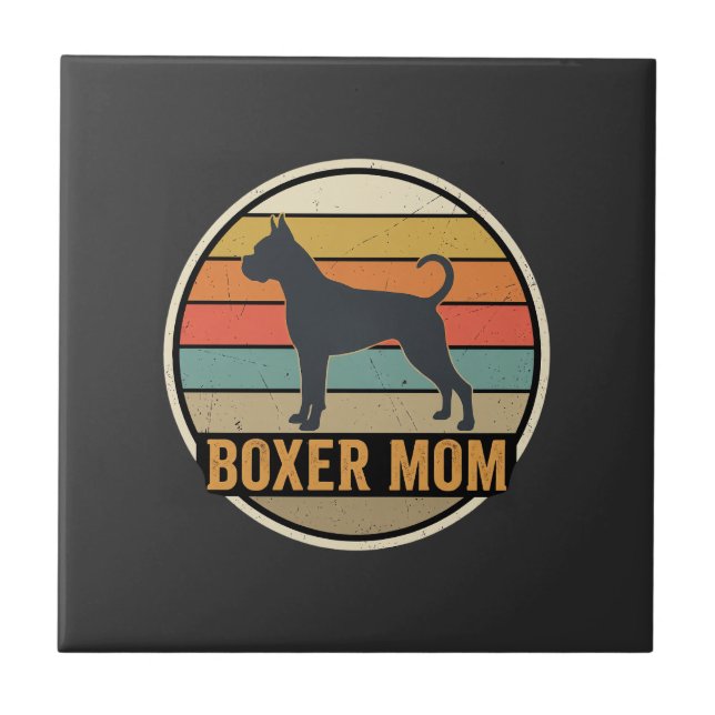 Boxer Mamma Retro Solnedgång Hund Kakelplatta (Framsidan)