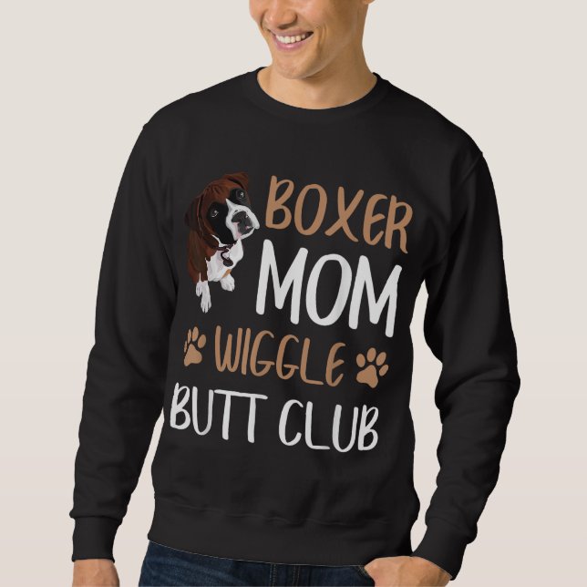 Boxer Mamma Wiggle Butt Klubb Hund älskare Lång Ärmad Tröja (Framsida)