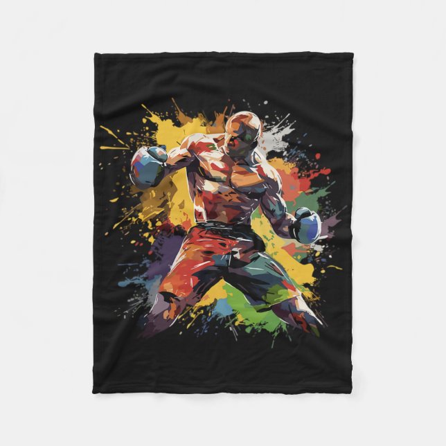 Boxer Man Boxing Paint Stänk Boxing Handskar Fleecefilt (Framsidan)