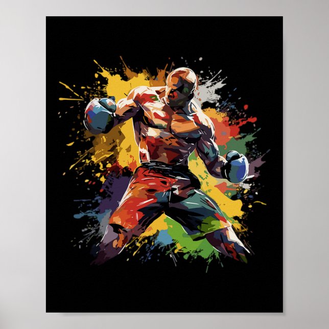 Boxer Man Boxing Paint Stänk Boxing Handskar Poster (Framsidan)