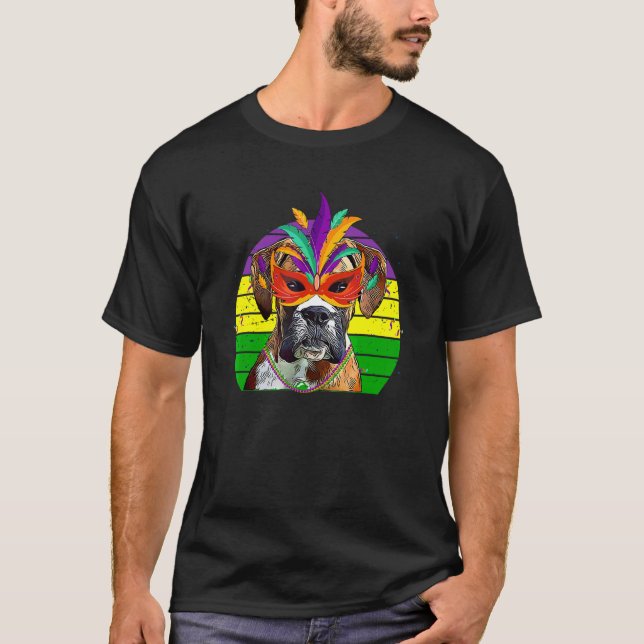 Boxer Mardi Gras Party Hund Mask Pärlor T Shirt (Framsida)