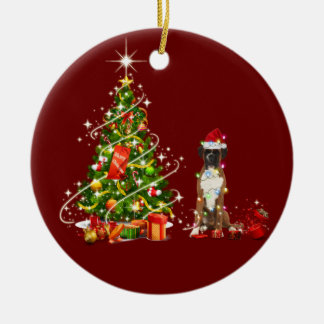 Boxer med hög julklapp julgransprydnad keramik