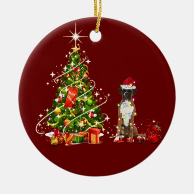 Boxer med hög julklapp julgransprydnad keramik (Framsidan)