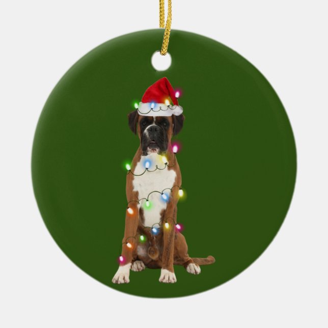 Boxer med julskafter Santa Hat Gift Julgransprydnad Keramik (Framsidan)