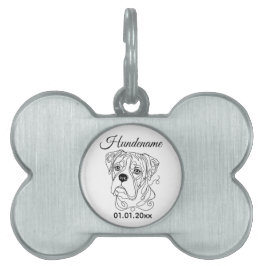 Boxer Minimalist Line Art Personalized Tag ID-bricka Husdjur