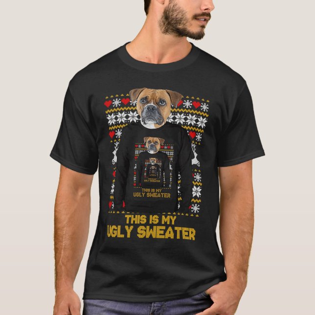 Boxer Mom Dad Dog Ugly Christmas Sweater T Shirt (Framsida)