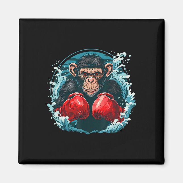 Boxer Monkey With Boxing Gloves Kickboxing Funny B Magnet (Framsidan)