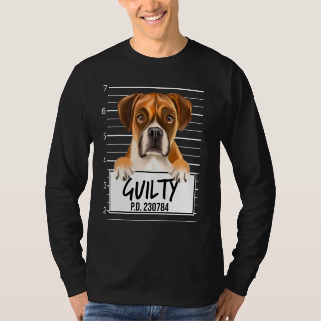Boxer Mugshot Skyldig Hund T Shirt (Framsida)
