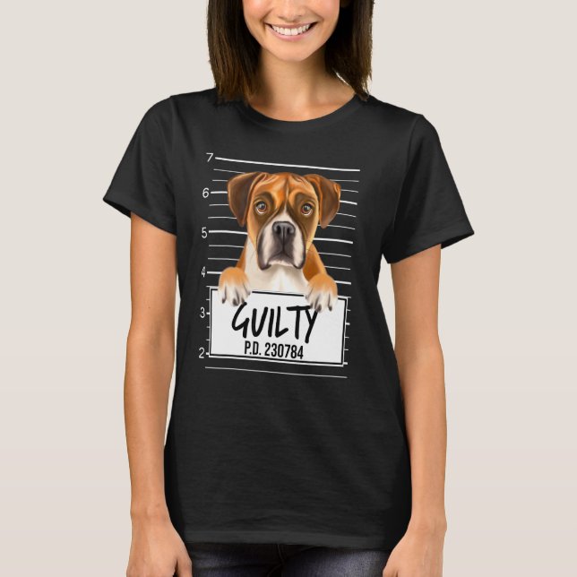 Boxer Mugshot Skyldig Hund T Shirt (Framsida)