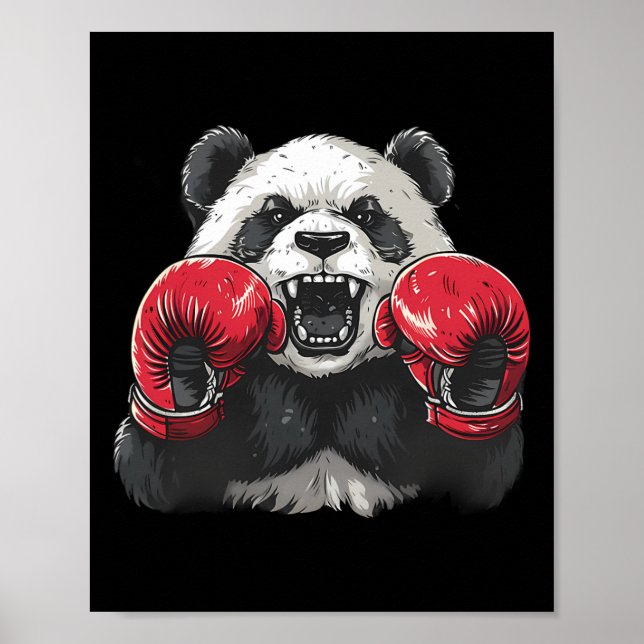 Boxer Panda med boxningshandskor Kickboxning Rolig Poster (Framsidan)