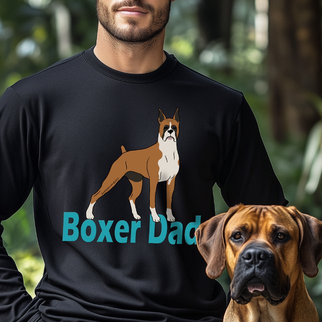 Boxer Pappa Grönt Teal Text Hund Teckning T-shirt (Boxer Dad Green Teal Text Dog Drawing T-Shirt)