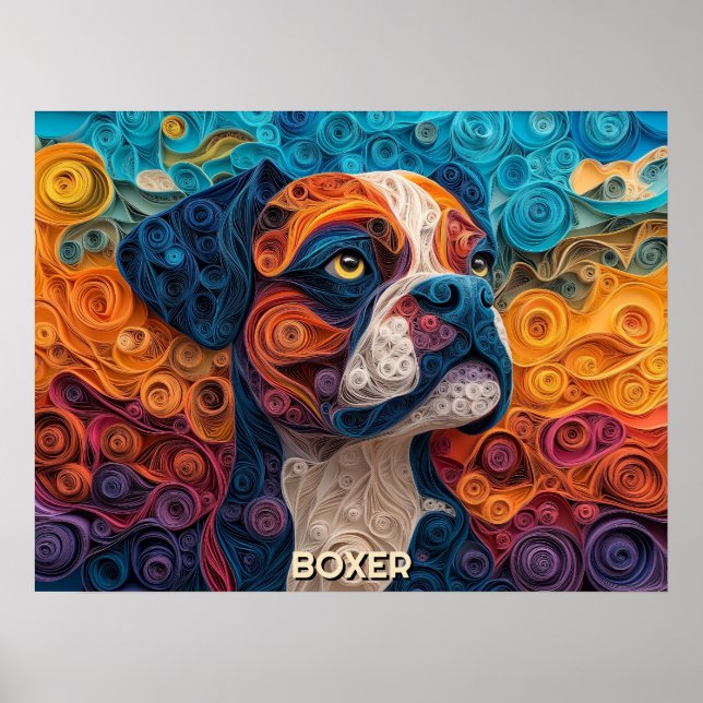 Boxer Papper Quilling Art Porträtt Poster (Framsidan)