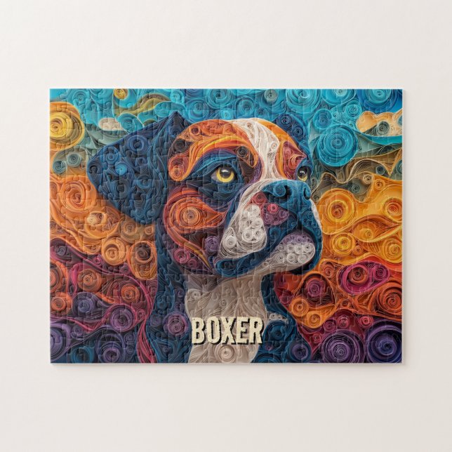 Boxer Pappersquilling Konst Hundporträtt Pussel (Horisontell)