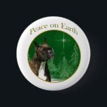 Boxer Peace Knapp<br><div class="desc">Fred på jorden. Visa din orsak till säsongen med Boxer i det här unika hund design som accentueras med grönt och guld. Underbart på ett dekorat,  hälsningskort eller klistermärke.</div>