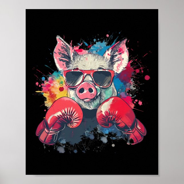 Boxer Pig With Boxing Gloves Kickboxing Funny Boxi Poster (Framsidan)