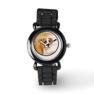 Boxer Puppy Hund Grått Glitter Band Watch Armbandsur