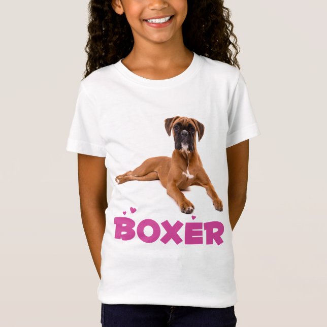 Boxer Puppy Hund Lila Kärlek Girls Tee Shirt (Framsida)