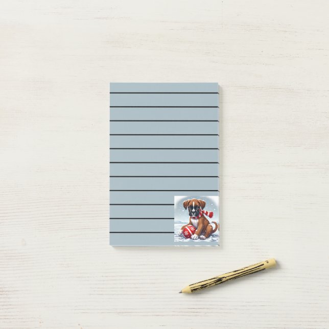 Boxer Puppy i Snowy Scenery Post-it Block (På skrivbordet)