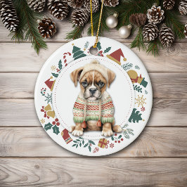 Boxer Puppy på Vintersöt jul Julgransprydnad Keramik