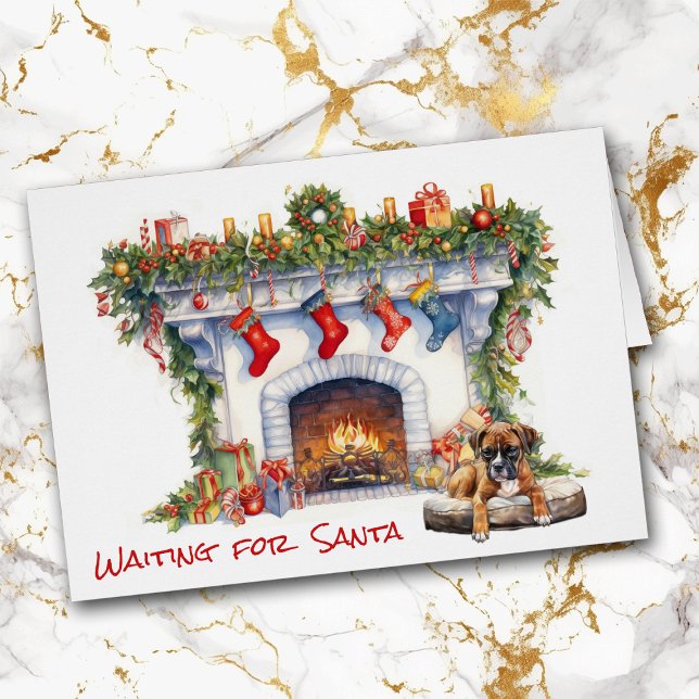 Boxer Puppy Väntar på juljulgrisen Hälsningskort (Skapare uppladdad)