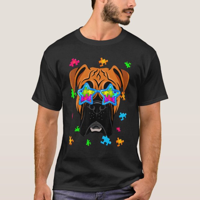 Boxer Pussel Autism Medvetenhet Hund T Shirt (Framsida)