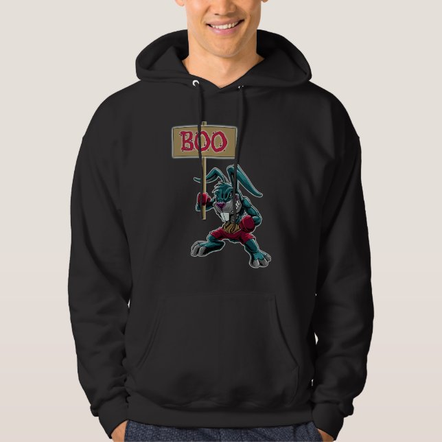 Boxer  Rabbit with Sign Boo Halloween Statement Hoodie (Framsida)