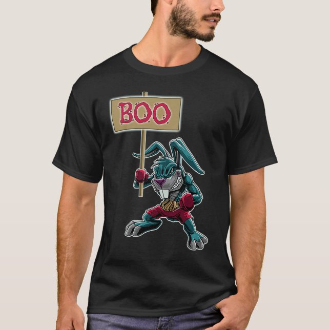 Boxer  Rabbit with Sign Boo Halloween Statement T Shirt (Framsida)