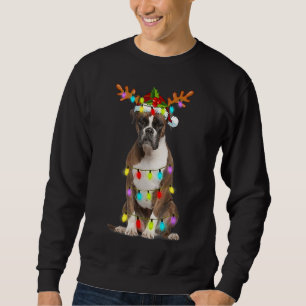 Boxer Reindeer jul Ljus Rolig hund Julafton Gif Lång Ärmad Tröja