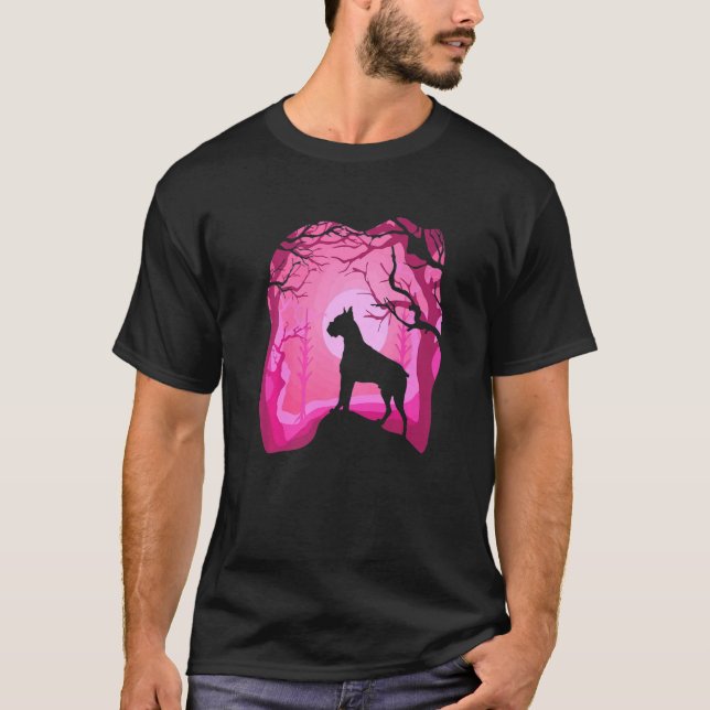 Boxer Retro Rosa Boxer Hund T Shirt (Framsida)