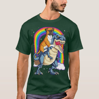Boxer Riding Dinosaur Rainbow för manar Women Boys T Shirt