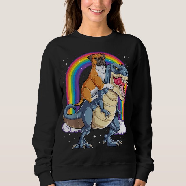 Boxer Riding Dinosaur T rex Gift Hund älskare Boys Shirt (Framsida)