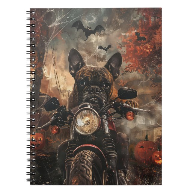 Boxer Riding Motorcycle Halloween Scary Anteckningsbok (Framsidan)