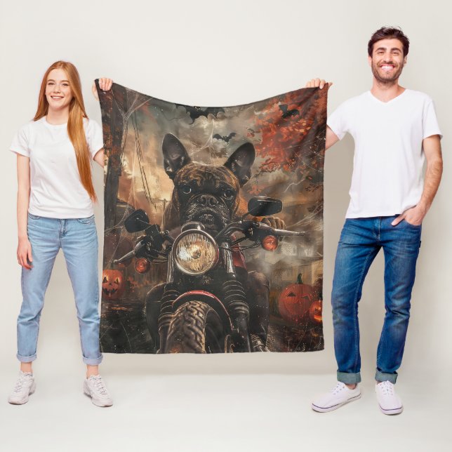 Boxer Riding Motorcycle Halloween Scary Fleecefilt (På plats)