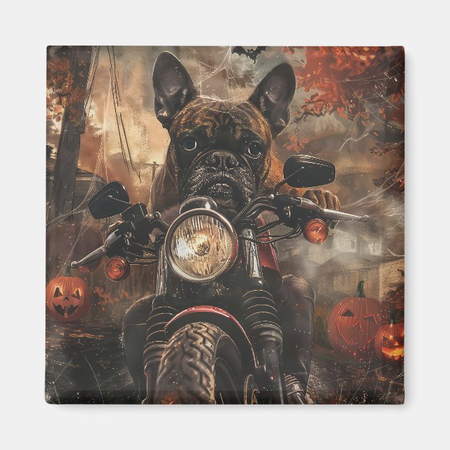 Boxer Riding Motorcycle Halloween Scary Magnet (Framsidan)