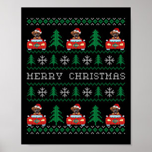 Boxer Riding Red Car Ugly jul Sweater Hund Poster