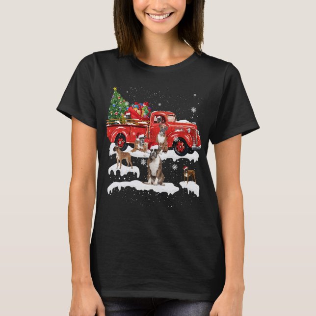 Boxer Riding Red Lastbil God jul Hund X-mas U T Shirt (Framsida)