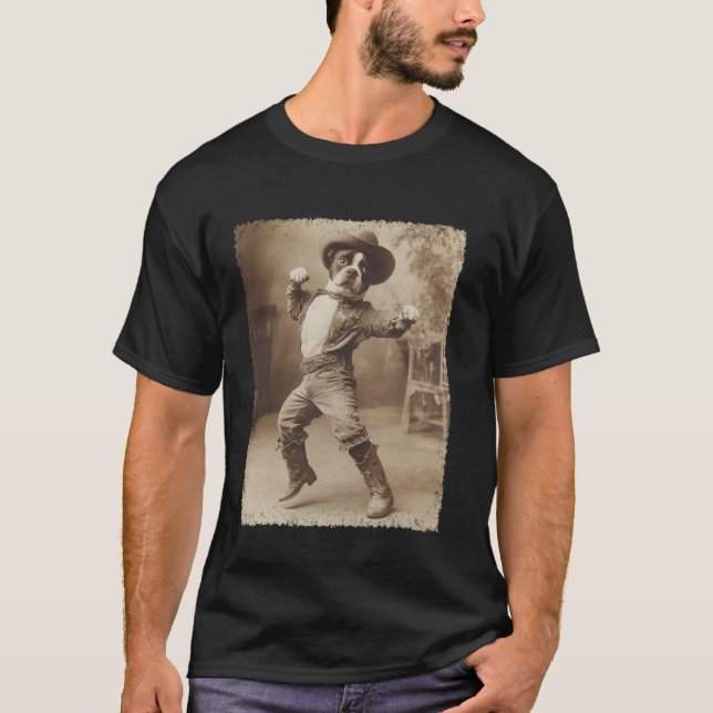 Boxer Rolig Hund Dum Cowboy T Shirt (Framsida)