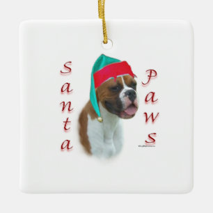 Boxer Santa Tassar Julgransprydnad Keramik
