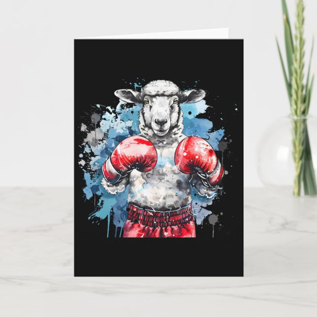 Boxer Sheep With Boxing Gloves Kickboxing Funny Bo Kort (Framsida)