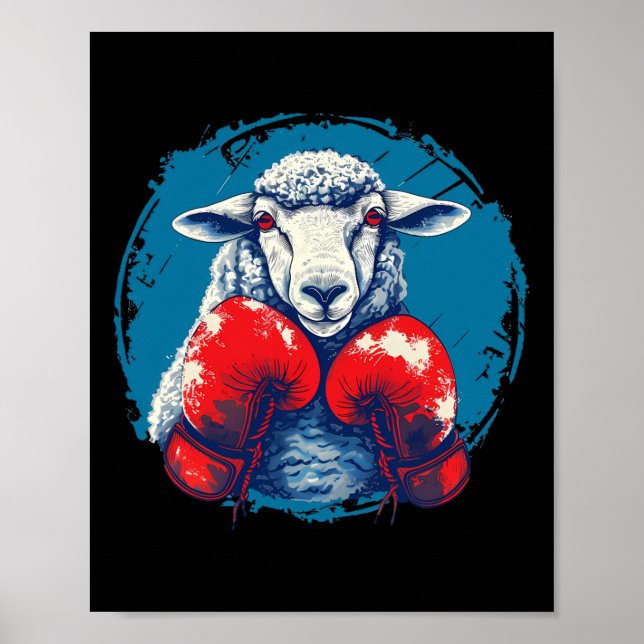 Boxer Sheep With Boxing Gloves Kickboxing Funny Bo Poster (Framsidan)