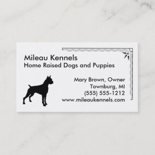 Boxer Silhouette Black and White Pet Visitkort