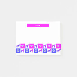 Boxer Silhouette Hund & Tass Shock rosa & Blue Post-it Block