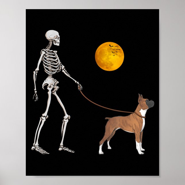 Boxer Skelett Hund Gående Halloween Kostym Poster (Framsidan)