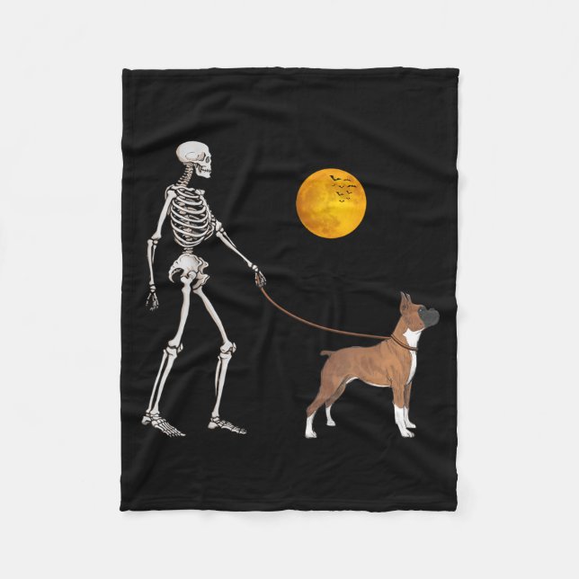 Boxer Skelett Hund Promenad Halloween Kostym Fleecefilt (Framsidan)