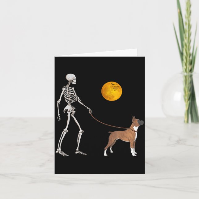 Boxer Skelett Hund Promenad Halloween Kostym Kort (Framsida)